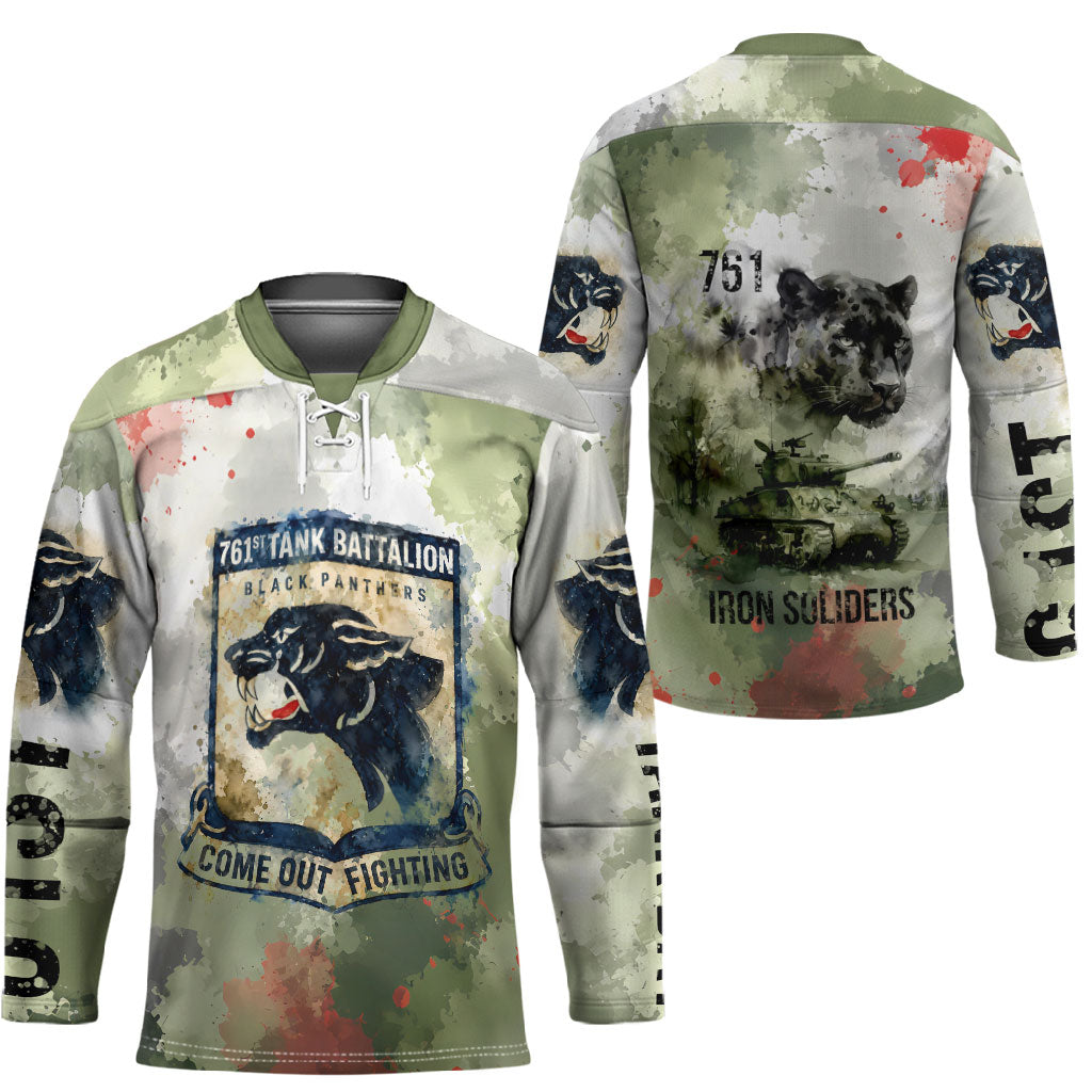 761st Tank Battalion Hockey Jersey Black Panthers - Come Out Fighting - Military Watercolor