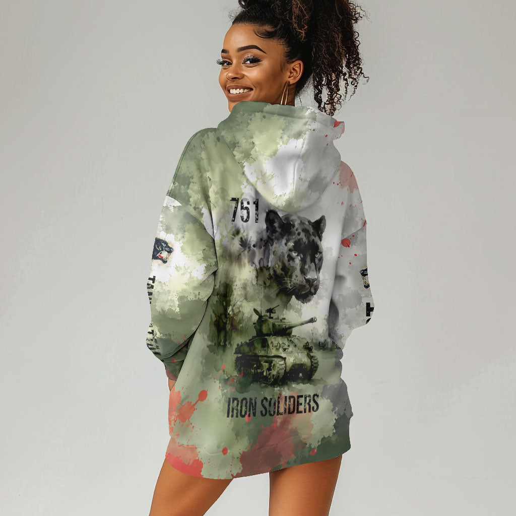 761st Tank Battalion Hoodie Dress Black Panthers - Come Out Fighting - Military Watercolor
