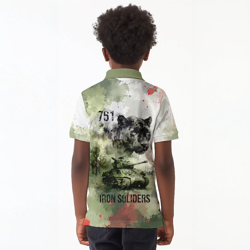 761st Tank Battalion Kid Polo Shirt Black Panthers - Come Out Fighting - Military Watercolor