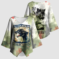 761st Tank Battalion Kimono Sleeve Blouse Black Panthers - Come Out Fighting - Military Watercolor