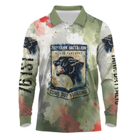 761st Tank Battalion Long Sleeve Polo Shirt Black Panthers - Come Out Fighting - Military Watercolor