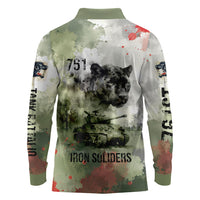 761st Tank Battalion Long Sleeve Polo Shirt Black Panthers - Come Out Fighting - Military Watercolor