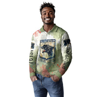 761st Tank Battalion Long Sleeve Polo Shirt Black Panthers - Come Out Fighting - Military Watercolor