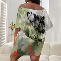 761st Tank Battalion Off Shoulder Short Dress Black Panthers - Come Out Fighting - Military Watercolor