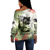 761st Tank Battalion Off Shoulder Sweater Black Panthers - Come Out Fighting - Military Watercolor