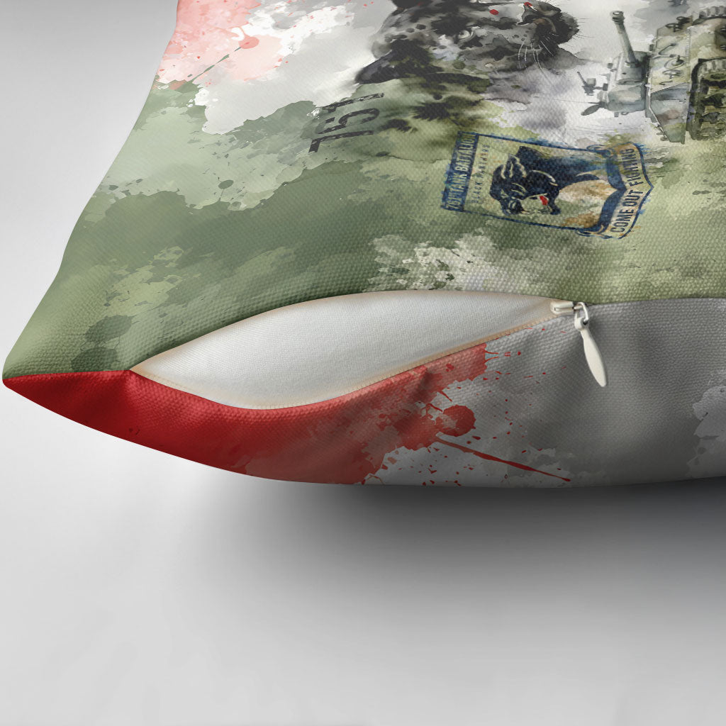 761st Tank Battalion Pillow Cover Black Panthers - Come Out Fighting - Military Watercolor
