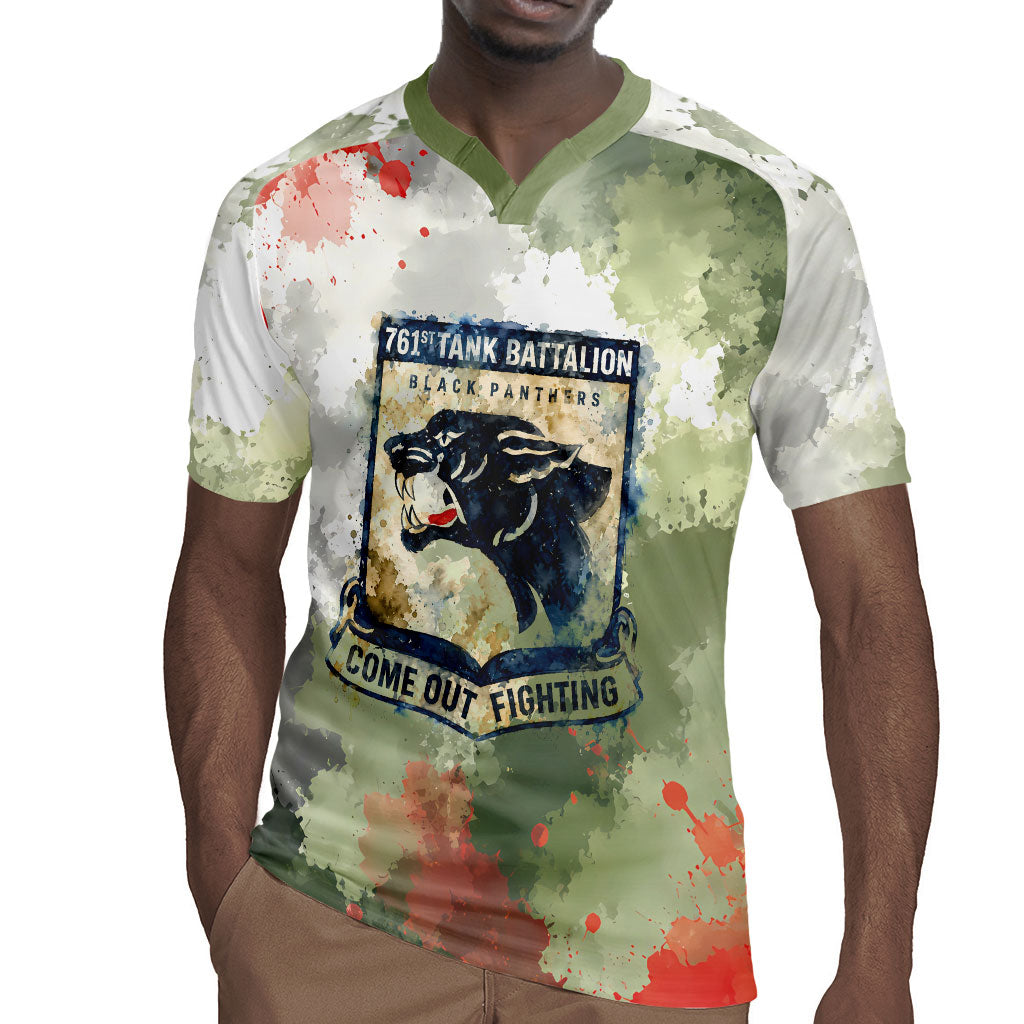 761st Tank Battalion Rugby Jersey Black Panthers - Come Out Fighting - Military Watercolor