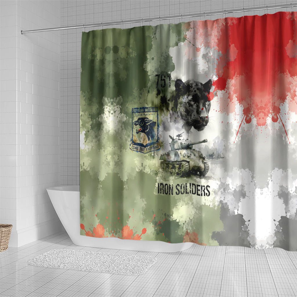 761st Tank Battalion Shower Curtain Black Panthers - Come Out Fighting - Military Watercolor