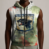 761st Tank Battalion Sleeveless Zip Hoodie Black Panthers - Come Out Fighting - Military Watercolor