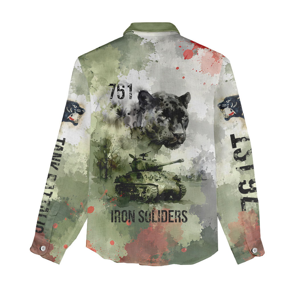 761st Tank Battalion Women Casual Shirt Black Panthers - Come Out Fighting - Military Watercolor