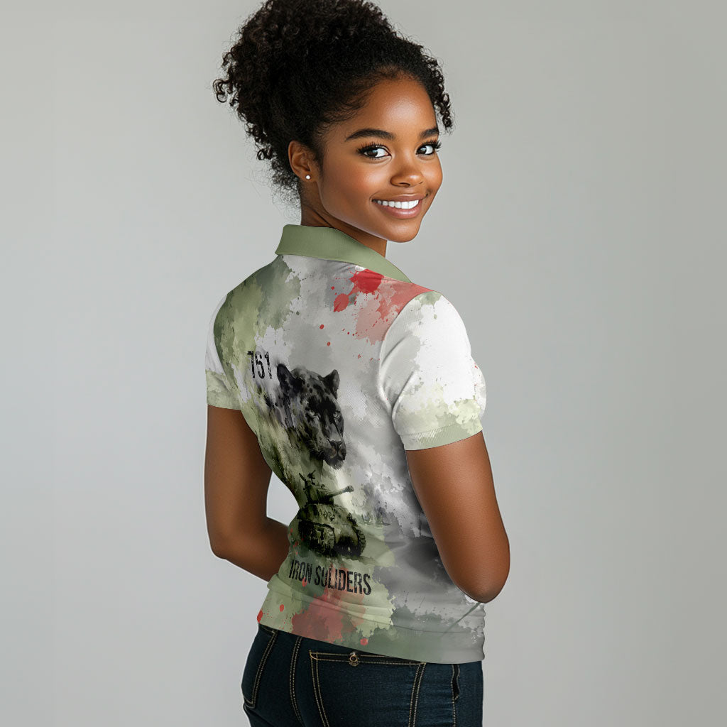 761st Tank Battalion Women Polo Shirt Black Panthers - Come Out Fighting - Military Watercolor