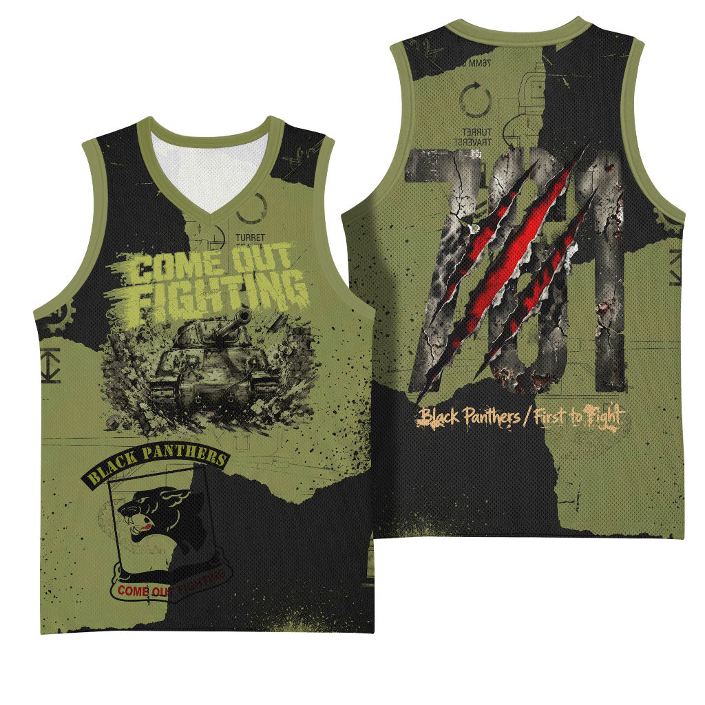 761st Tank Battalion Original Black Panthers Basketball Jersey Come Out Fighting - Sherman Tank Military - Distressed Scratch