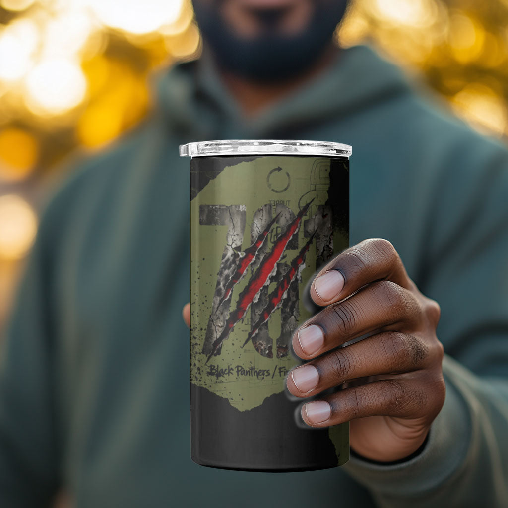 761st Tank Battalion Original Black Panthers 4 in 1 Can Cooler Tumbler Come Out Fighting - Sherman Tank Military - Distressed Scratch