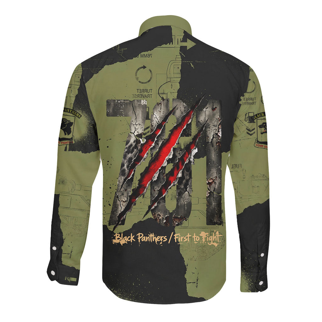 761st Tank Battalion Original Black Panthers Long Sleeve Button Shirt Come Out Fighting - Sherman Tank Military - Distressed Scratch