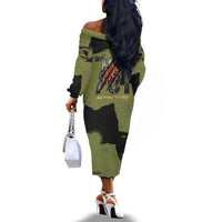 761st Tank Battalion Original Black Panthers Off The Shoulder Long Sleeve Dress Come Out Fighting - Sherman Tank Military - Distressed Scratch