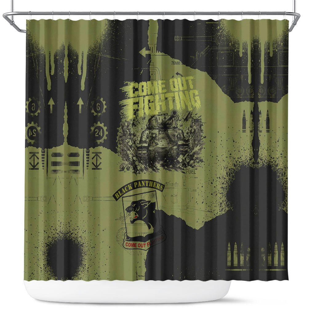 761st Tank Battalion Original Black Panthers Shower Curtain Come Out Fighting - Sherman Tank Military - Distressed Scratch