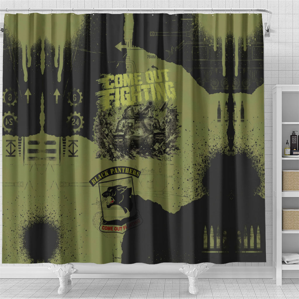 761st Tank Battalion Original Black Panthers Shower Curtain Come Out Fighting - Sherman Tank Military - Distressed Scratch