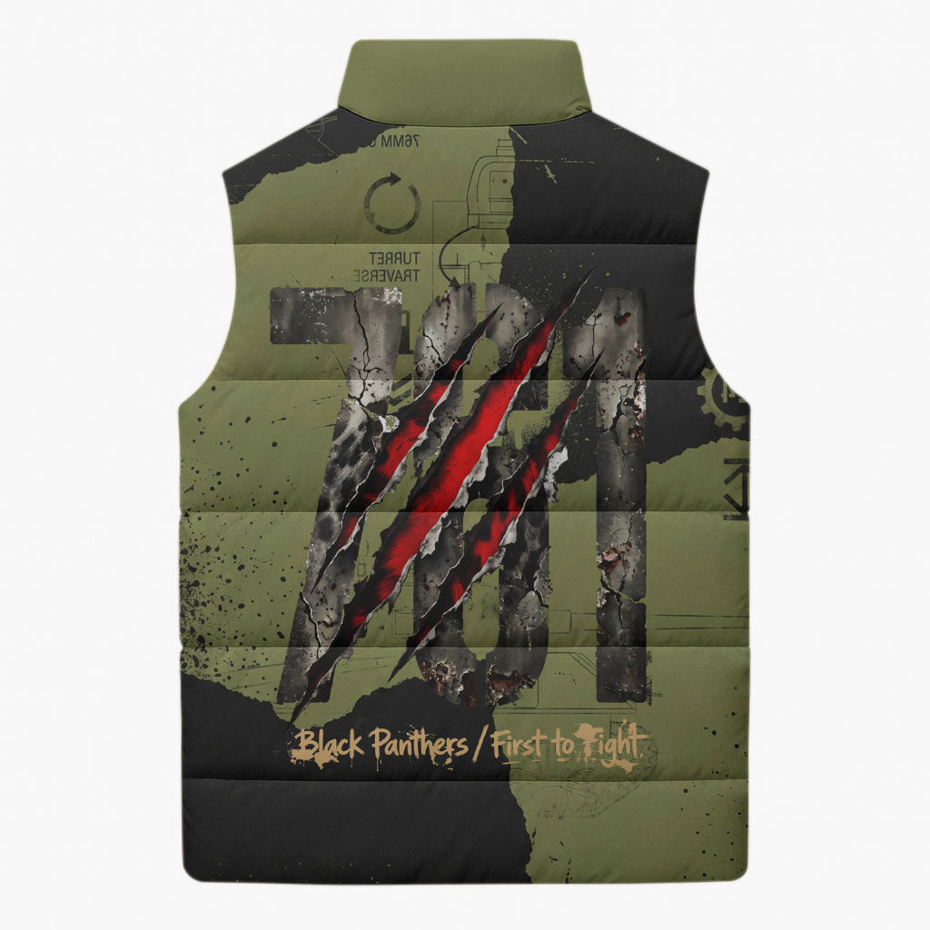 761st Tank Battalion Original Black Panthers Sleeveless Puffer Jacket Come Out Fighting - Sherman Tank Military - Distressed Scratch
