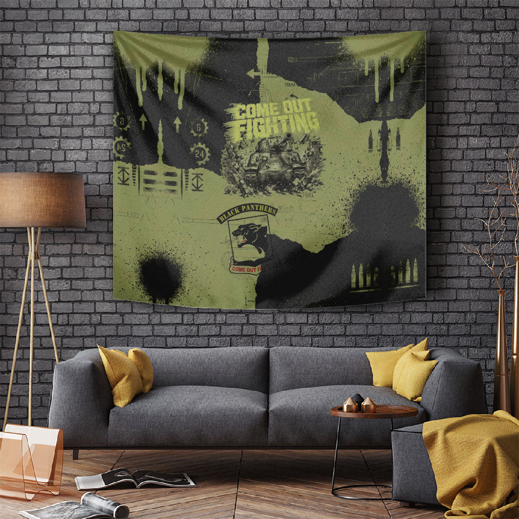 761st Tank Battalion Original Black Panthers Tapestry Come Out Fighting - Sherman Tank Military - Distressed Scratch