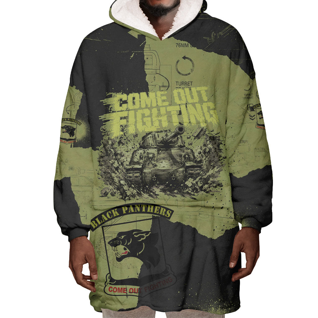 761st Tank Battalion Original Black Panthers Wearable Blanket Hoodie Come Out Fighting - Sherman Tank Military - Distressed Scratch