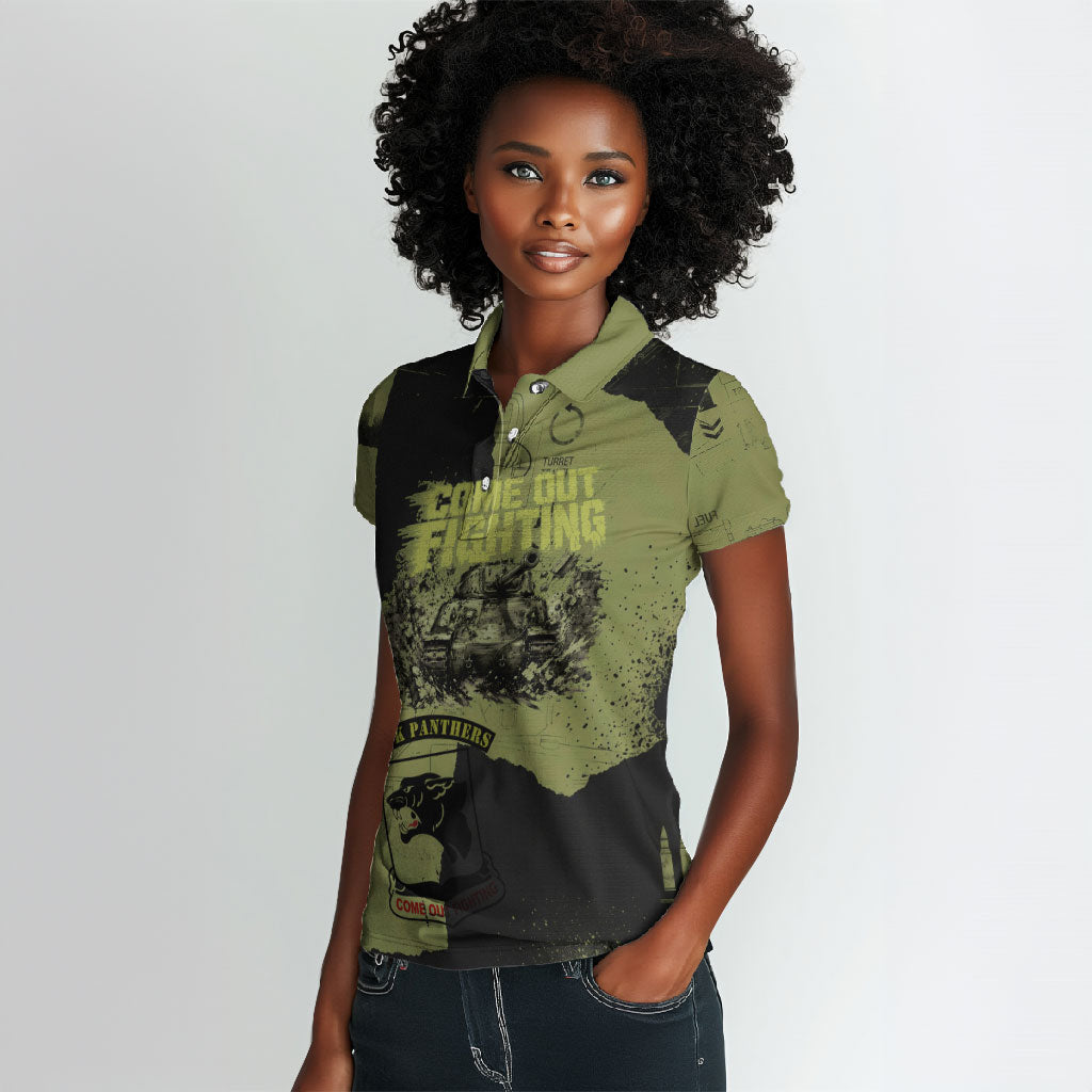 761st Tank Battalion Original Black Panthers Women Polo Shirt Come Out Fighting - Sherman Tank Military - Distressed Scratch