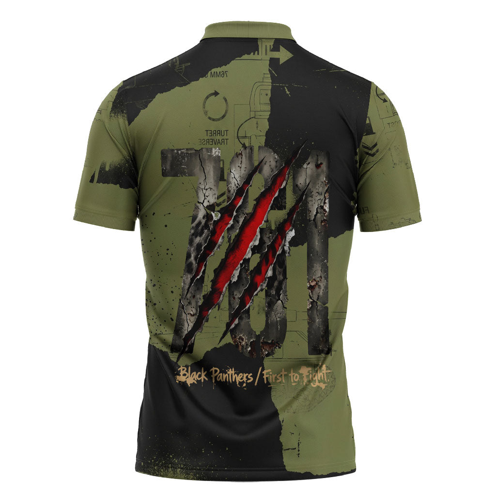 761st Tank Battalion Original Black Panthers Zipper Polo Shirt Come Out Fighting - Sherman Tank Military - Distressed Scratch