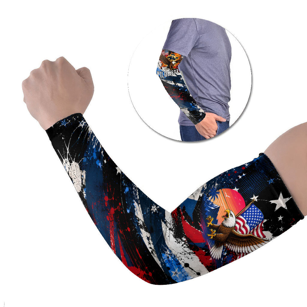 4th Of July WTF Is A Kilometer Patriotic Eagle Arm Sleeves American Flag George Washington