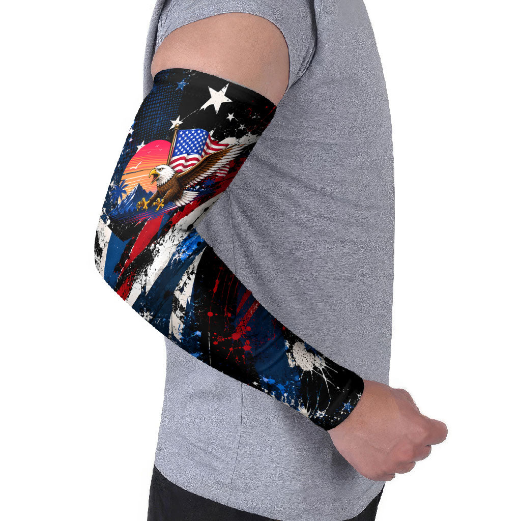 4th Of July WTF Is A Kilometer Patriotic Eagle Arm Sleeves American Flag George Washington