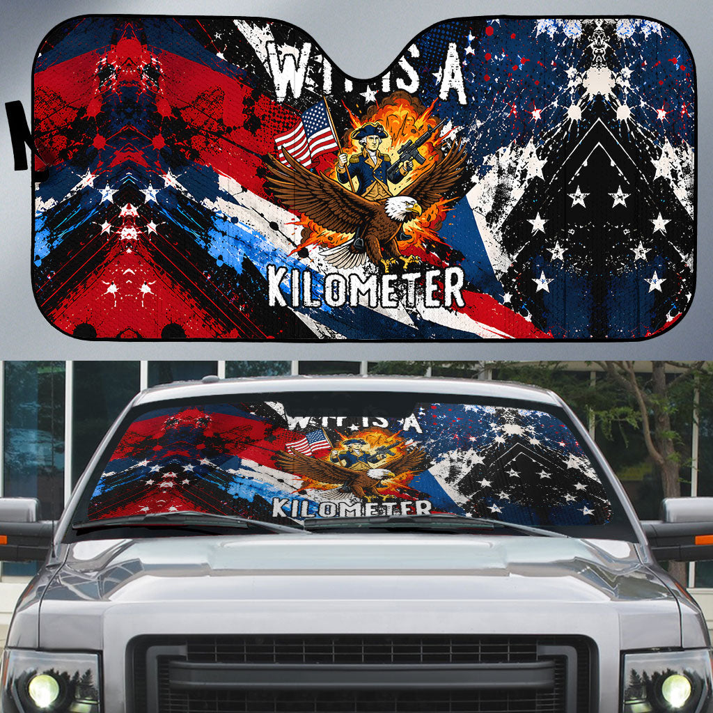 4th Of July WTF Is A Kilometer Patriotic Eagle Auto Sun Shade American Flag George Washington