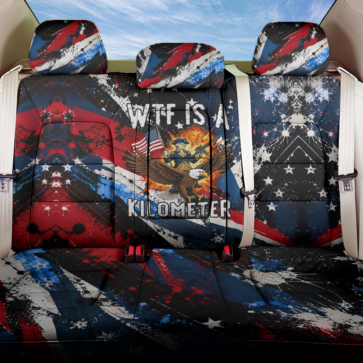 4th Of July WTF Is A Kilometer Patriotic Eagle Back Car Seat Cover American Flag George Washington