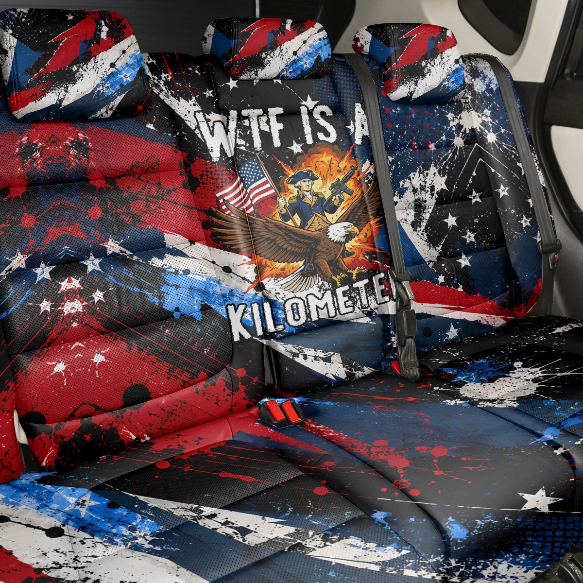 4th Of July WTF Is A Kilometer Patriotic Eagle Back Car Seat Cover American Flag George Washington
