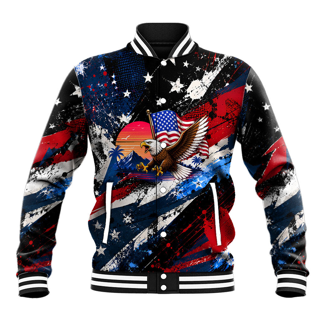 4th Of July WTF Is A Kilometer Patriotic Eagle Baseball Jacket American Flag George Washington