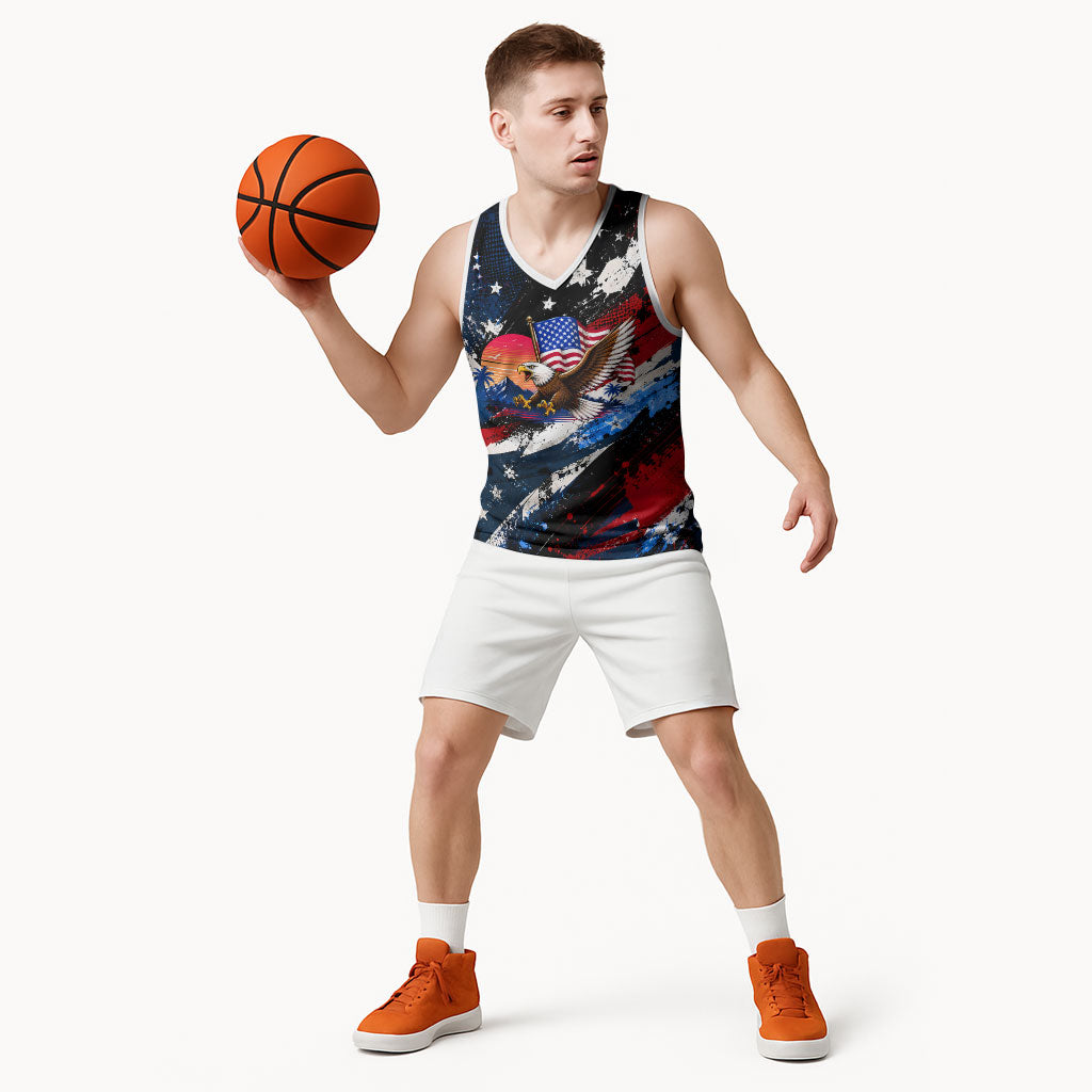 4th Of July WTF Is A Kilometer Patriotic Eagle Basketball Jersey American Flag George Washington