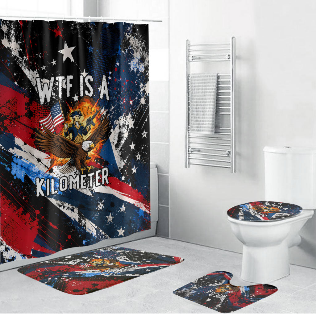 4th Of July WTF Is A Kilometer Patriotic Eagle Bathroom Set American Flag George Washington