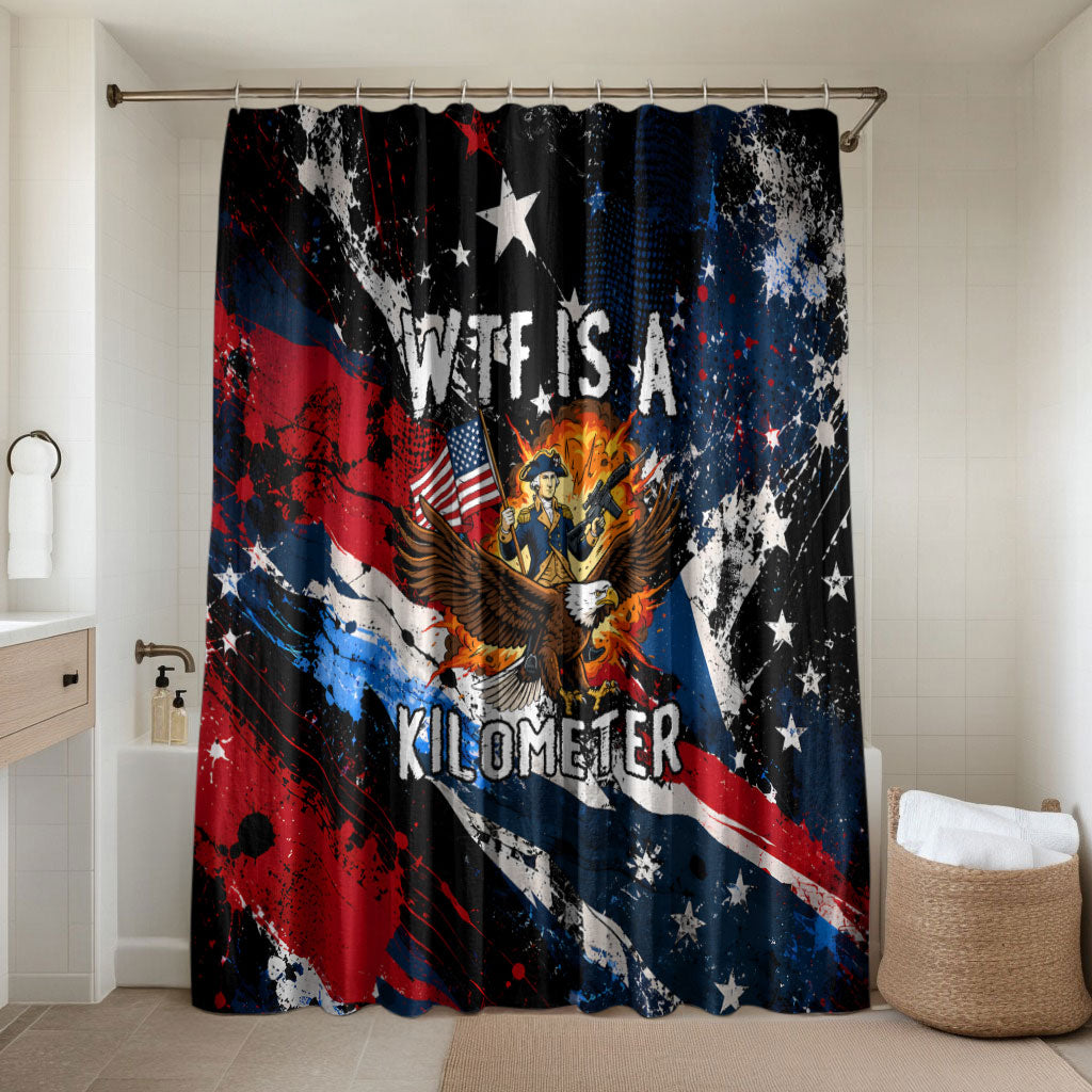 4th Of July WTF Is A Kilometer Patriotic Eagle Bathroom Set American Flag George Washington