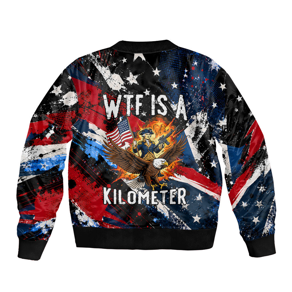 4th Of July WTF Is A Kilometer Patriotic Eagle Bomber Jacket American Flag George Washington