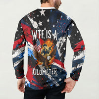 4th Of July WTF Is A Kilometer Patriotic Eagle Button Sweatshirt American Flag George Washington