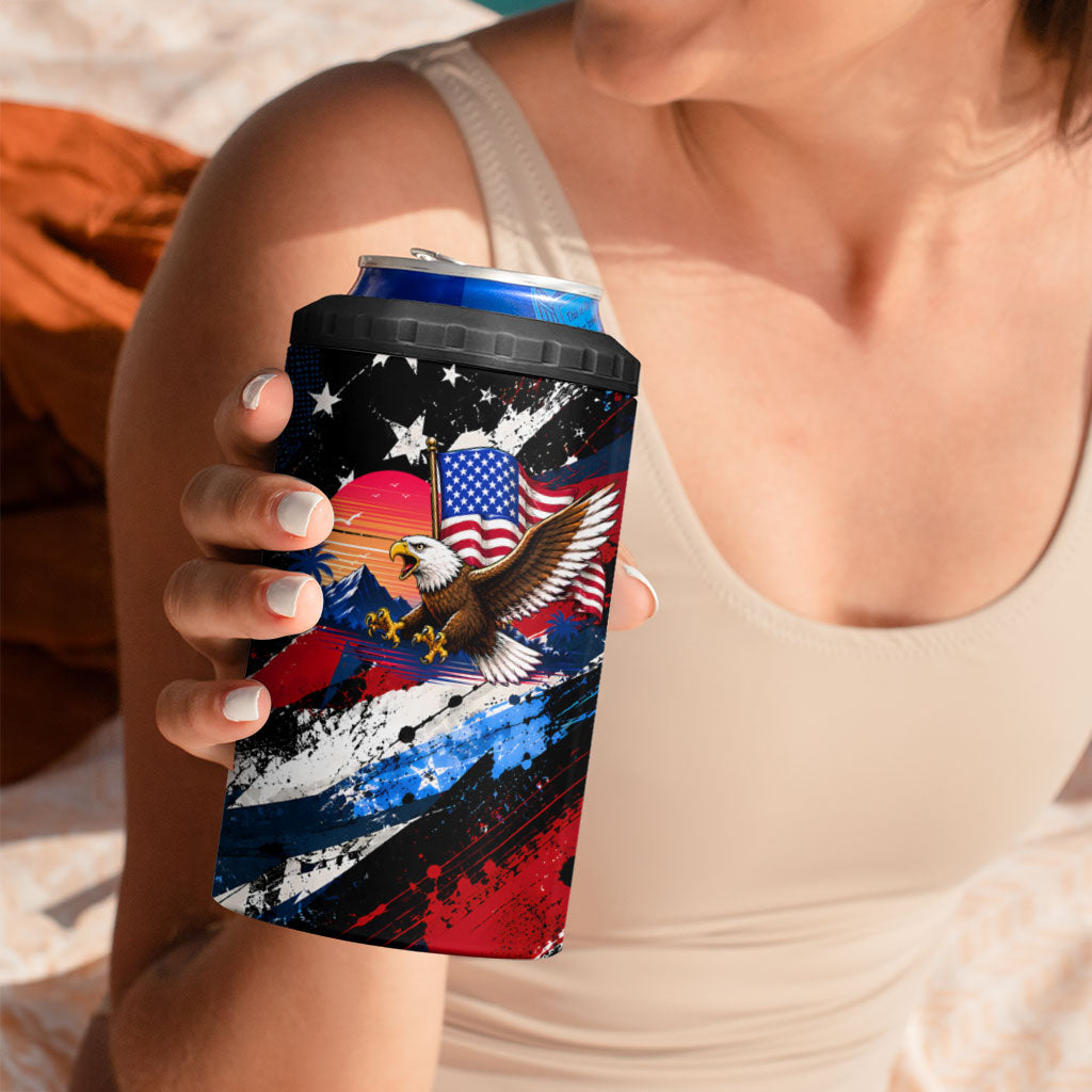 4th Of July WTF Is A Kilometer Patriotic Eagle 4 in 1 Can Cooler Tumbler American Flag George Washington