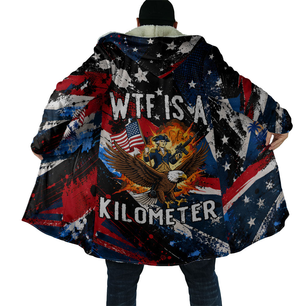 4th Of July WTF Is A Kilometer Patriotic Eagle Cloak American Flag George Washington