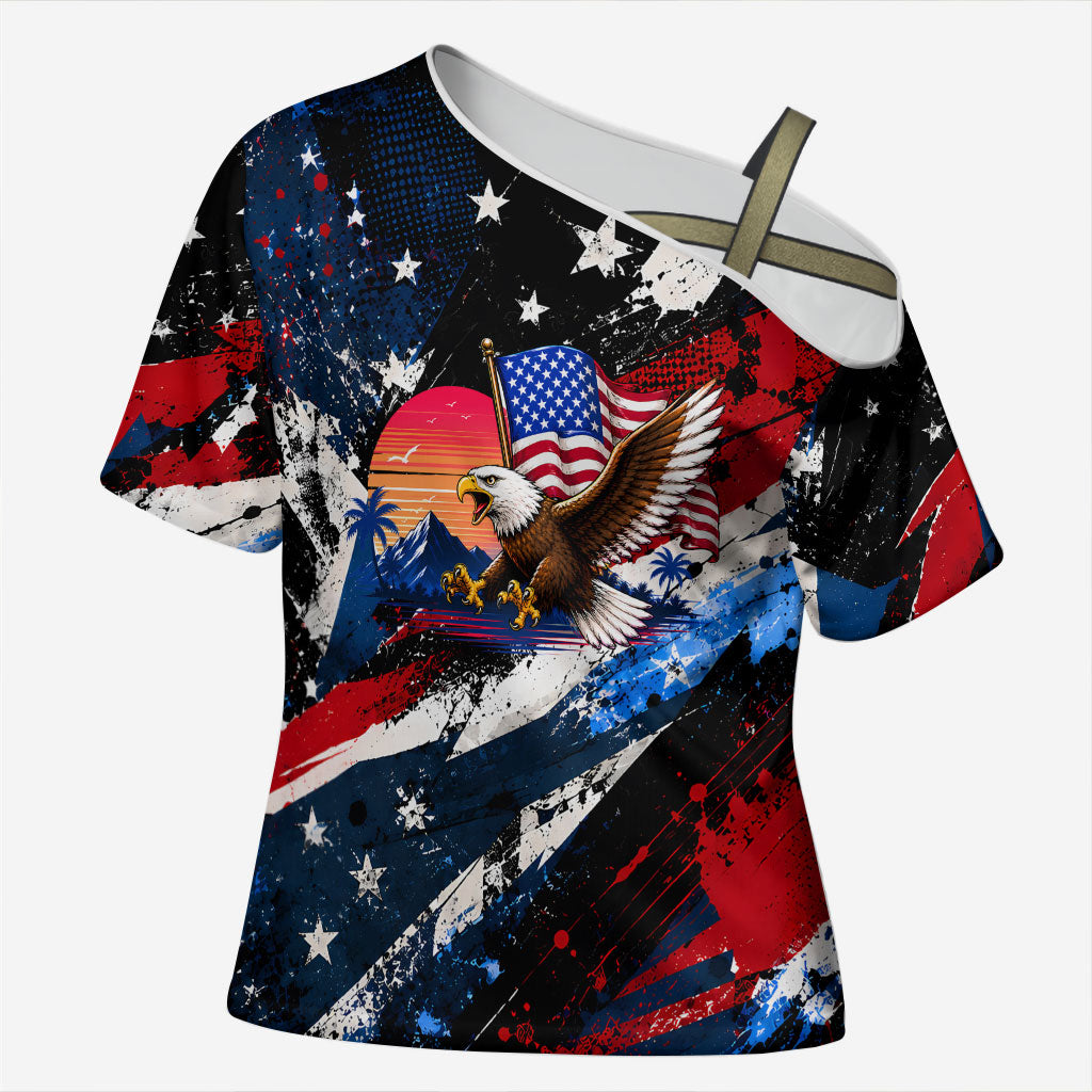 4th Of July WTF Is A Kilometer Patriotic Eagle Cross Shoulder Shirt American Flag George Washington