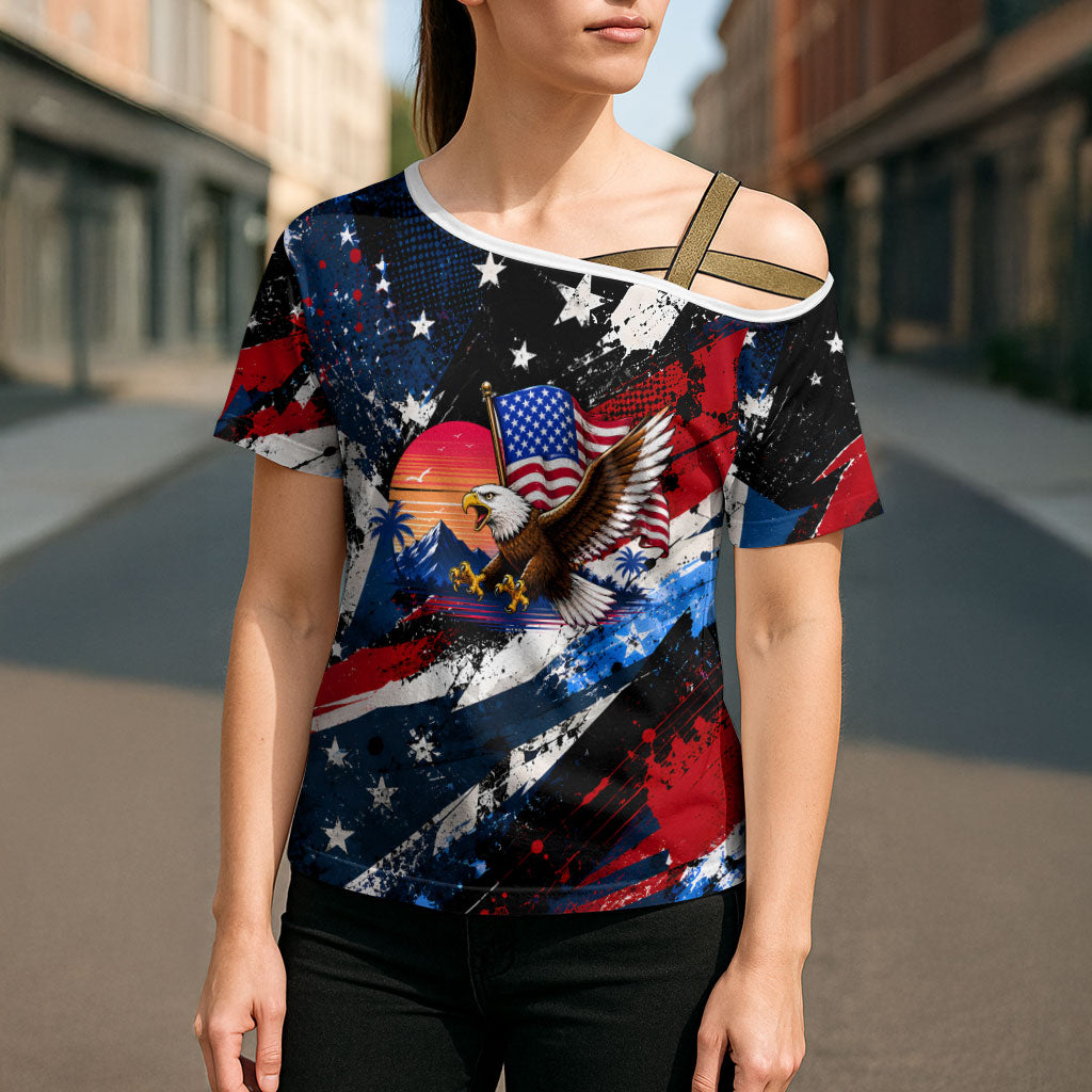 4th Of July WTF Is A Kilometer Patriotic Eagle Cross Shoulder Shirt American Flag George Washington