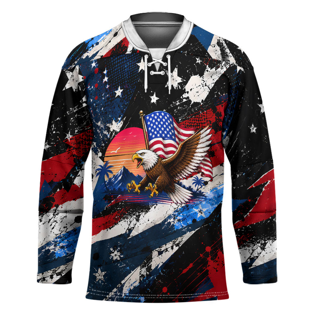 4th Of July WTF Is A Kilometer Patriotic Eagle Hockey Jersey American Flag George Washington