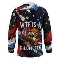 4th Of July WTF Is A Kilometer Patriotic Eagle Hockey Jersey American Flag George Washington