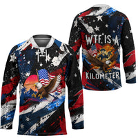 4th Of July WTF Is A Kilometer Patriotic Eagle Hockey Jersey American Flag George Washington