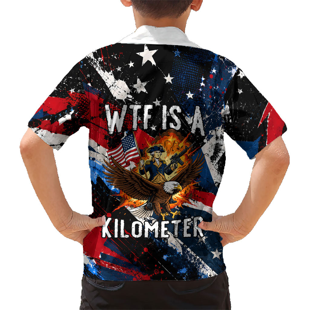 4th Of July WTF Is A Kilometer Patriotic Eagle Kid Hawaiian Shirt American Flag George Washington