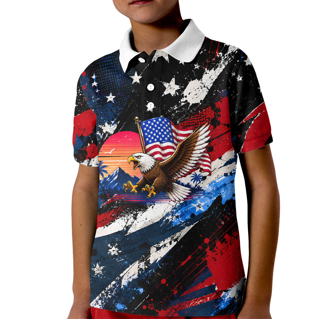 4th Of July WTF Is A Kilometer Patriotic Eagle Kid Polo Shirt American Flag George Washington
