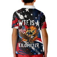 4th Of July WTF Is A Kilometer Patriotic Eagle Kid Polo Shirt American Flag George Washington
