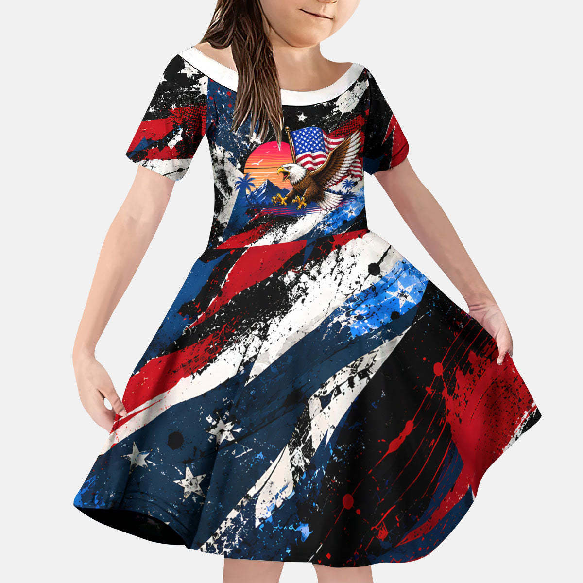 4th Of July WTF Is A Kilometer Patriotic Eagle Kid Short Sleeve Dress American Flag George Washington