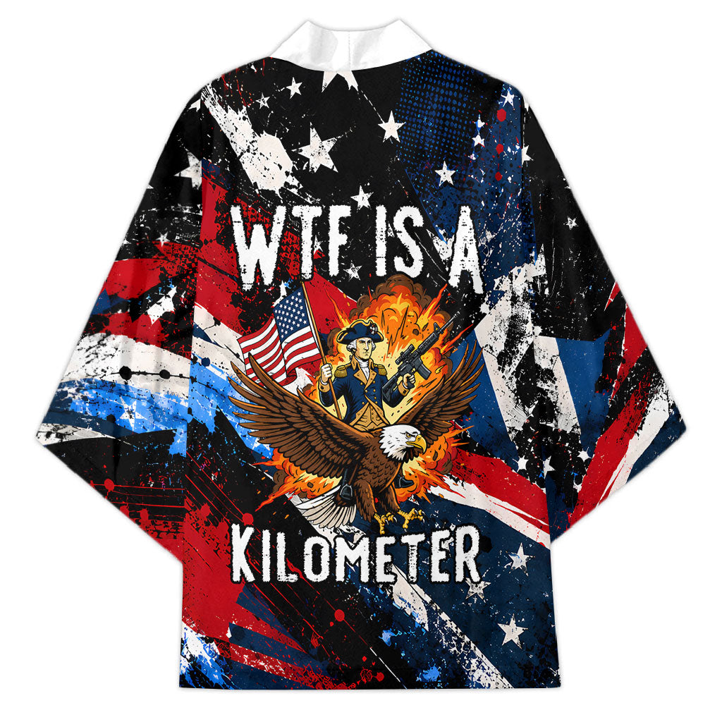 4th Of July WTF Is A Kilometer Patriotic Eagle Kimono American Flag George Washington
