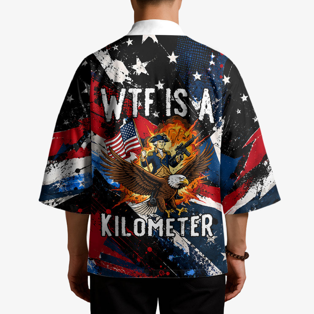 4th Of July WTF Is A Kilometer Patriotic Eagle Kimono American Flag George Washington